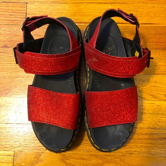 Dr. Martens Shoes - Dr. Martens Red Glitter Voss Platform Sandal 8.5/9